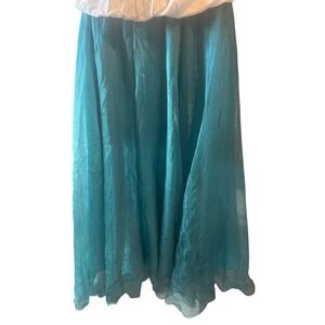 Womens Fairy Festival Teal Shimmer Crinkle Maxi Skirt XS Whimsigoth Flowy